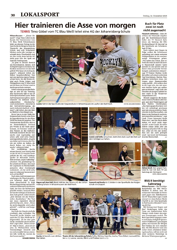 Tennis AG - Bericht in der HNA